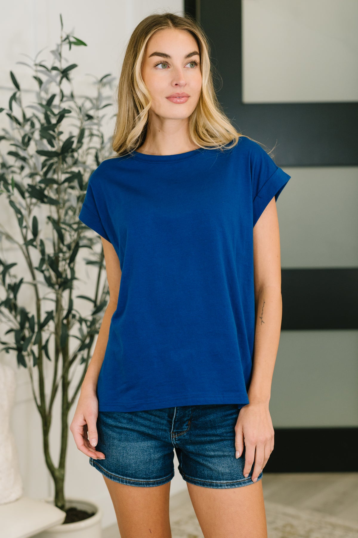 It Starts Here Basic Rolled Sleeve Tee in Lt Navy - 1/21/2026