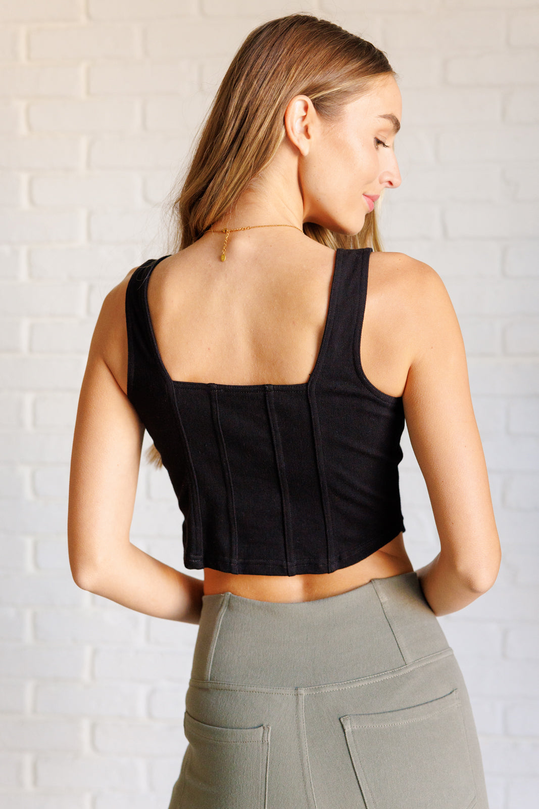 It's All About the Balance Twill Square Neck Crop Top in Black - 9/19/2024