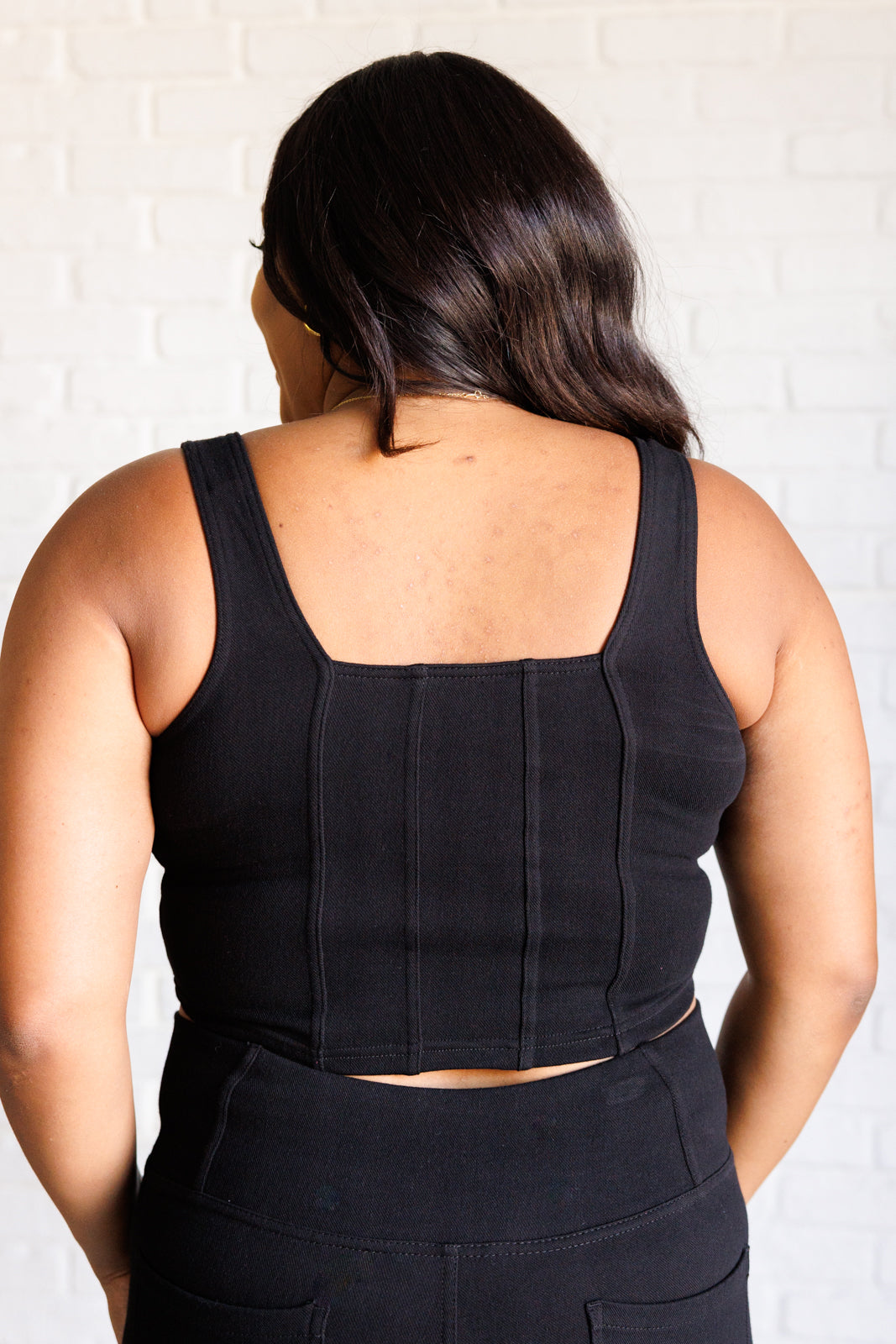 It's All About the Balance Twill Square Neck Crop Top in Black - 9/19/2024