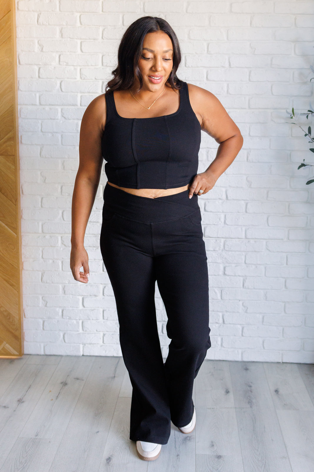 It's All About the Balance Twill Square Neck Crop Top in Black - 9/19/2024