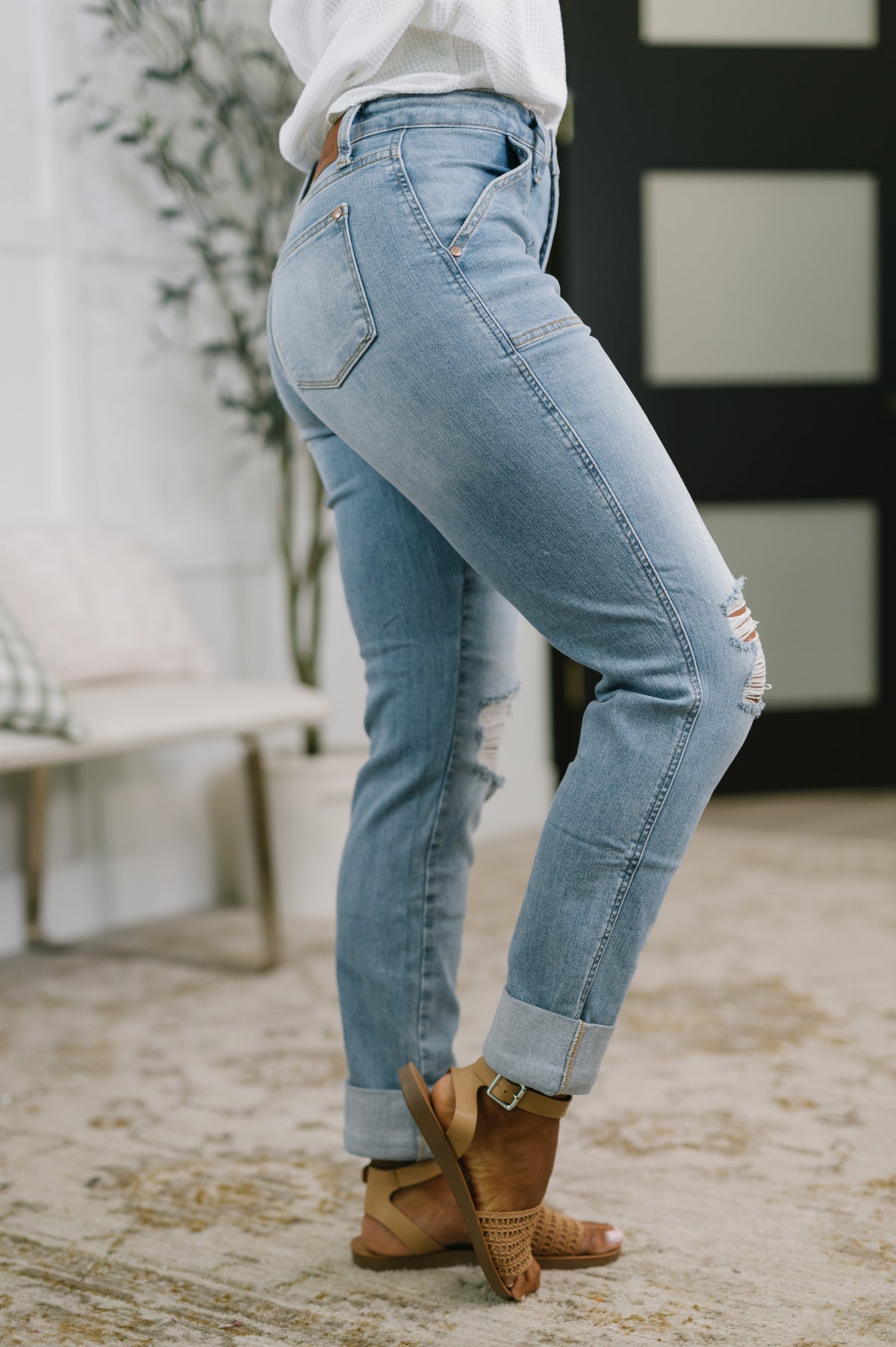 Aiden High Rise Patch Pocket Distressed Boyfriend Jeans - 5/4/2026