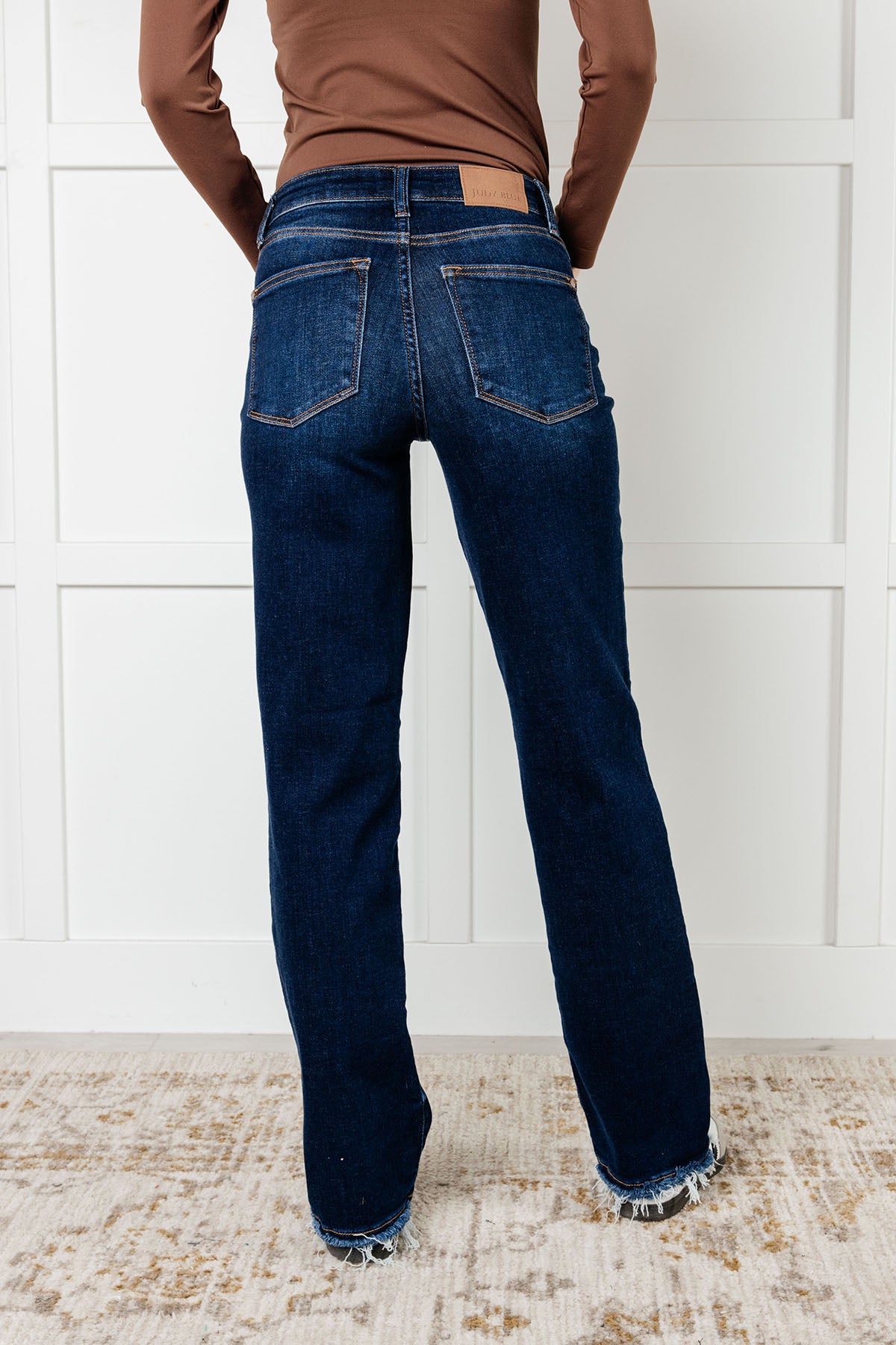 Jacqueline Mid Rise Frayed Hem Straight Leg Jean - 12/18/2024