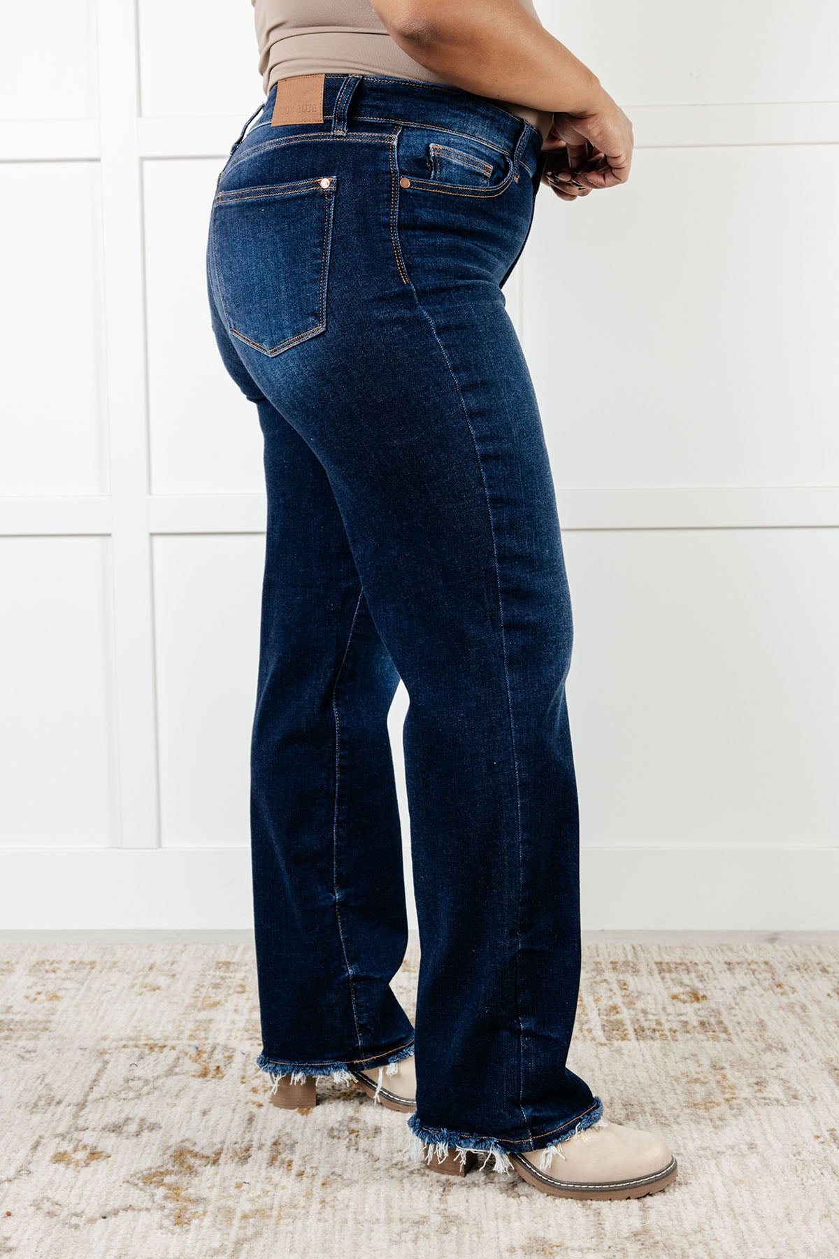 Jacqueline Mid Rise Frayed Hem Straight Leg Jean - 12/18/2024