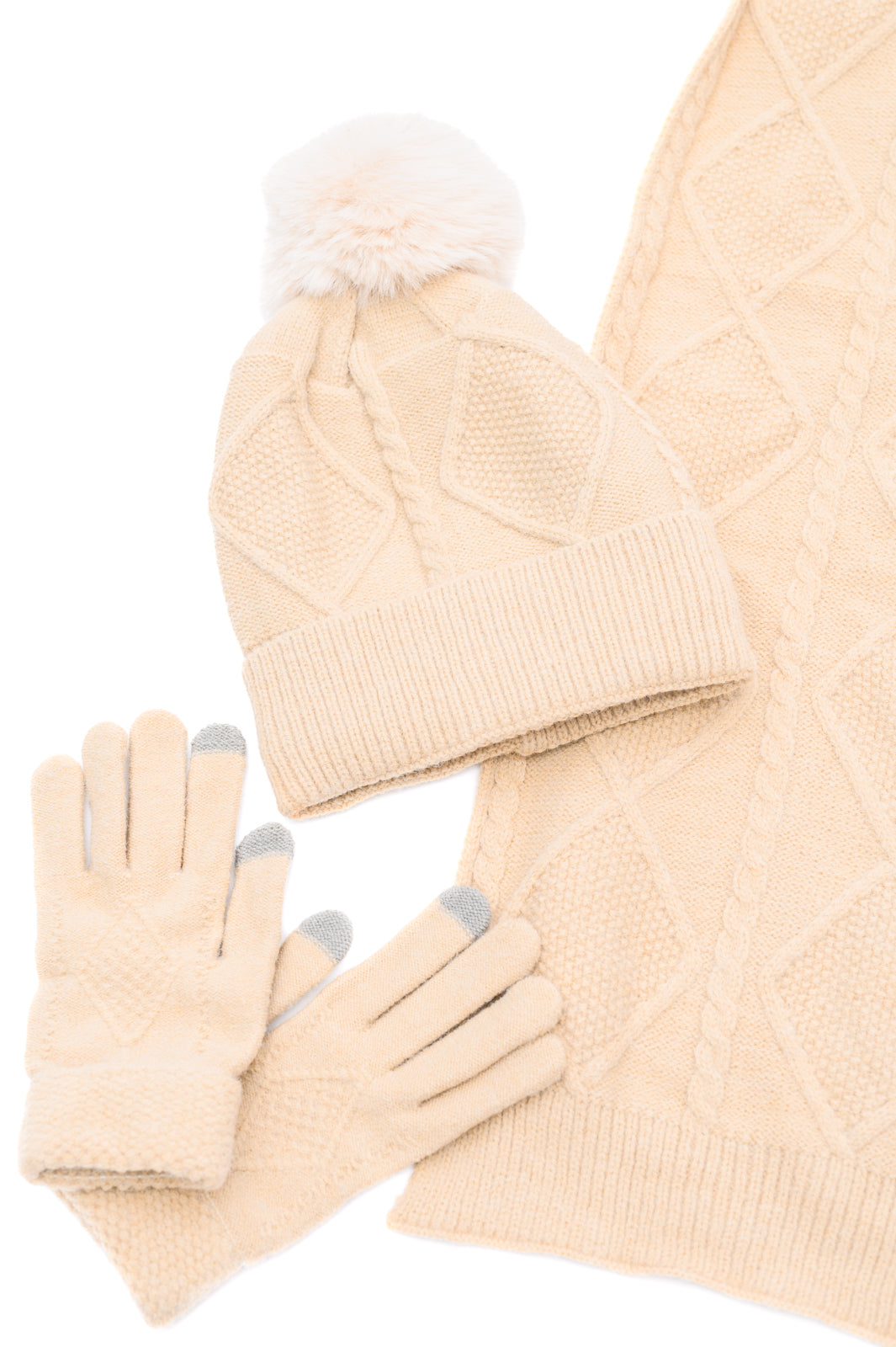 Jane Frost Beanie, Glove, and Scarf Set in Beige - 12/4/2024