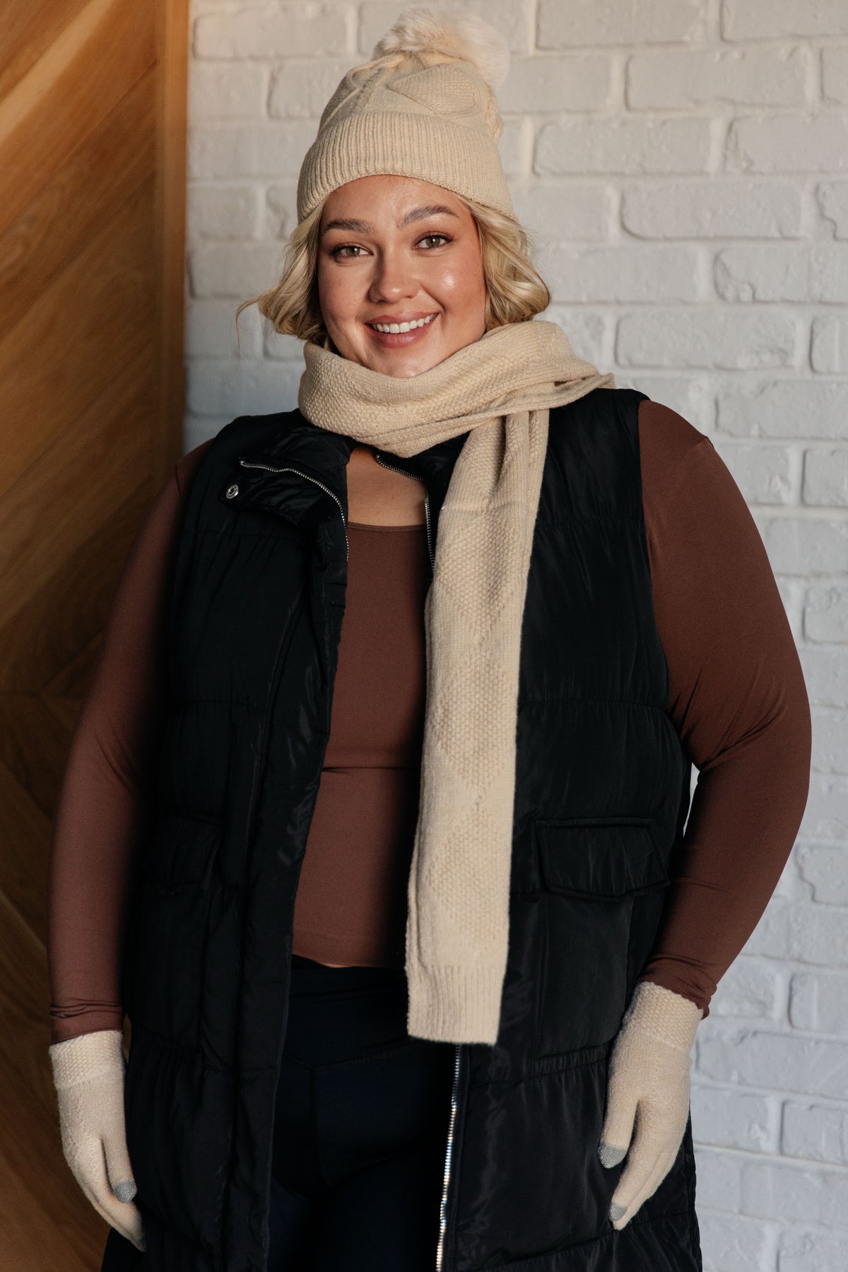 Jane Frost Beanie, Glove, and Scarf Set in Beige - 12/4/2024