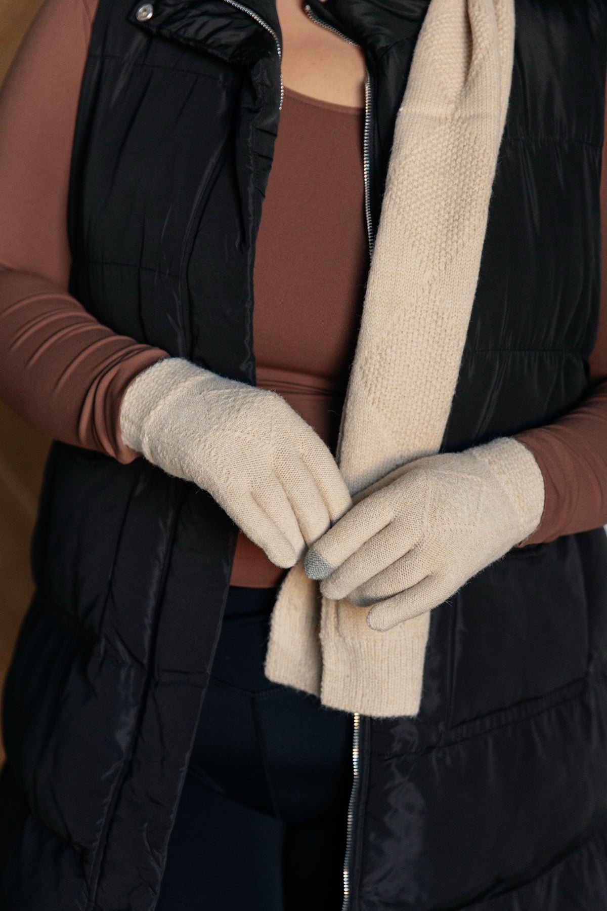 Jane Frost Beanie, Glove, and Scarf Set in Beige - 12/4/2024