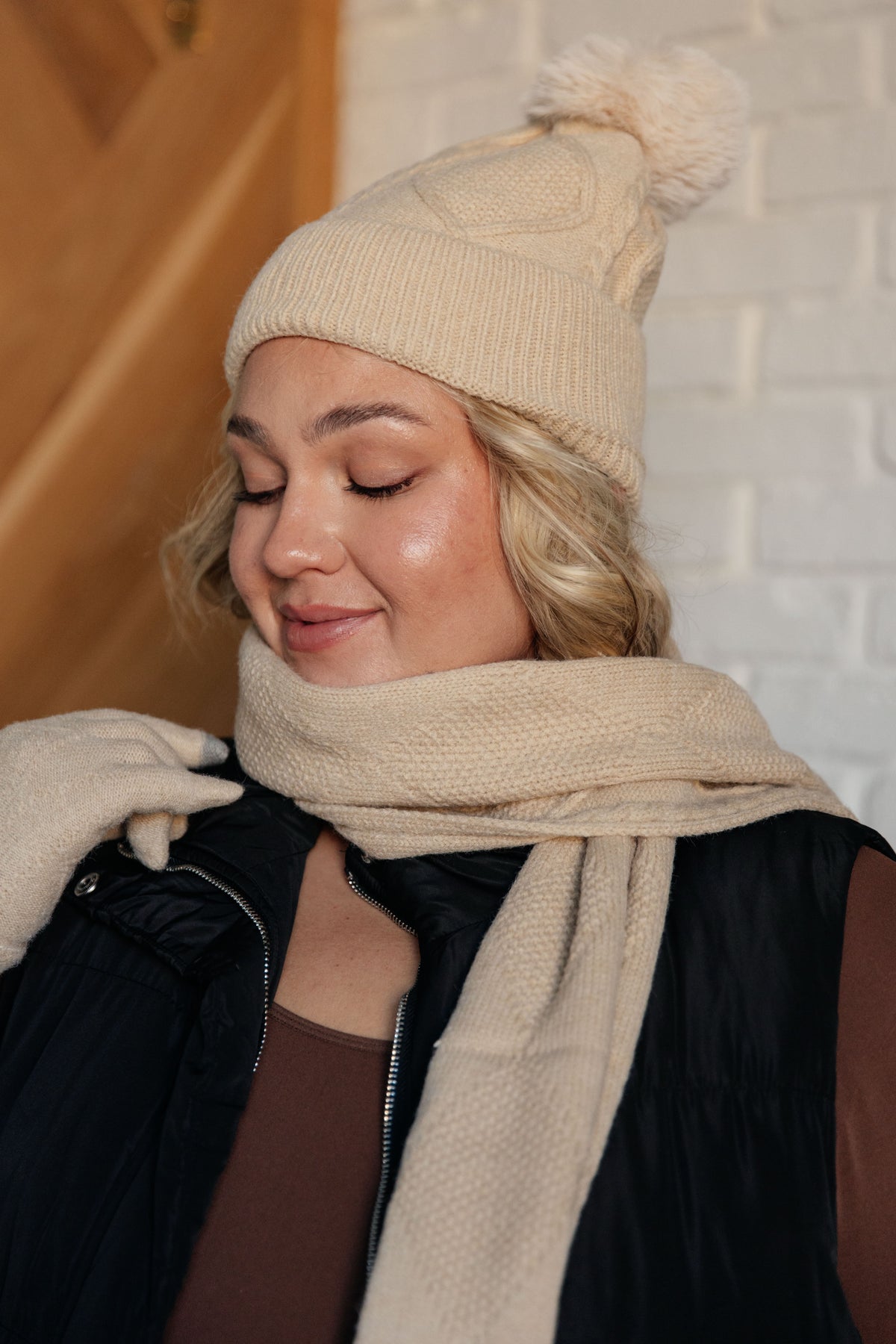 Jane Frost Beanie, Glove, and Scarf Set in Beige - 12/4/2024