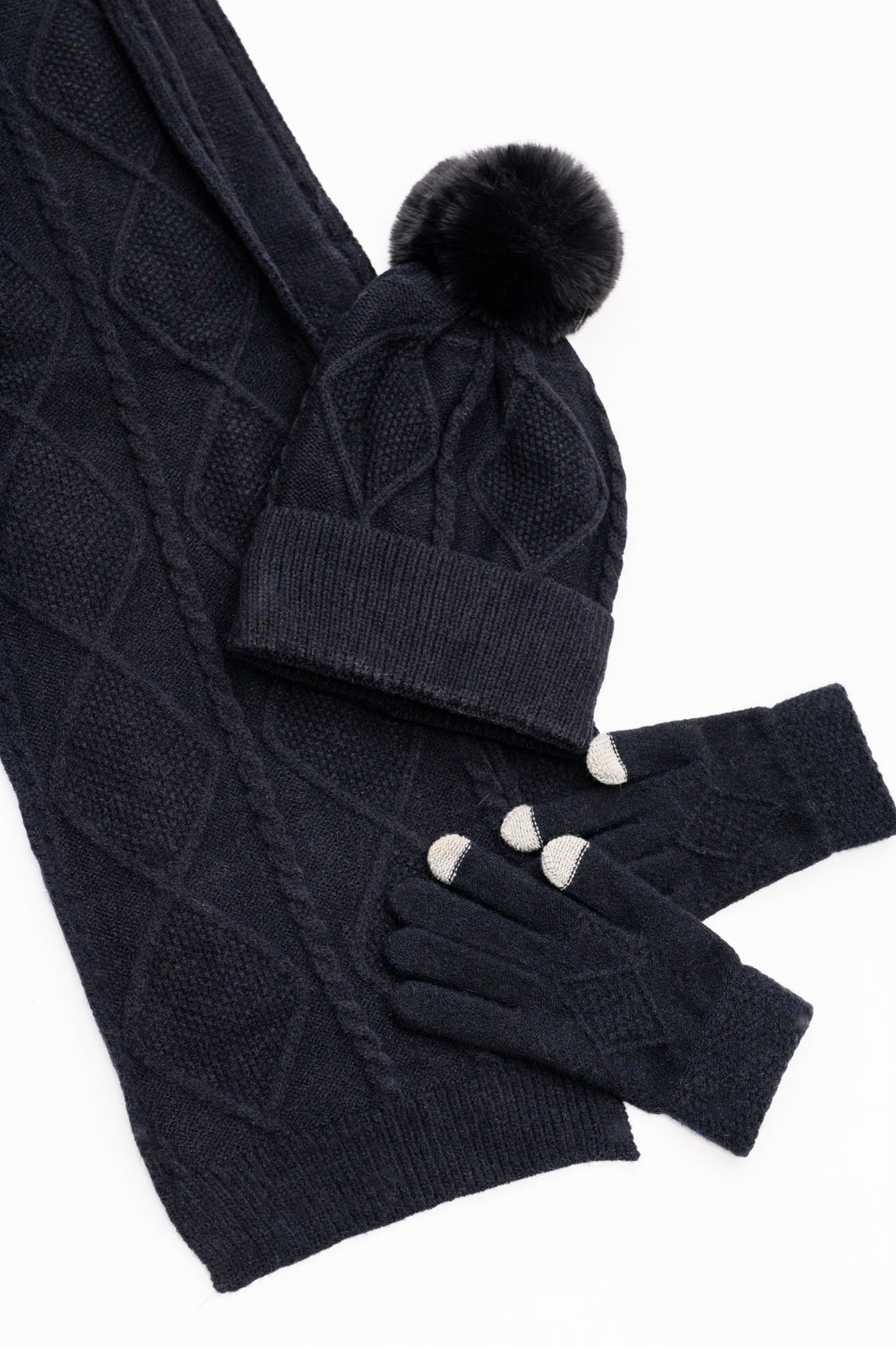 Jane Frost Beanie, Glove, and Scarf Set In Black - 12/4/2024