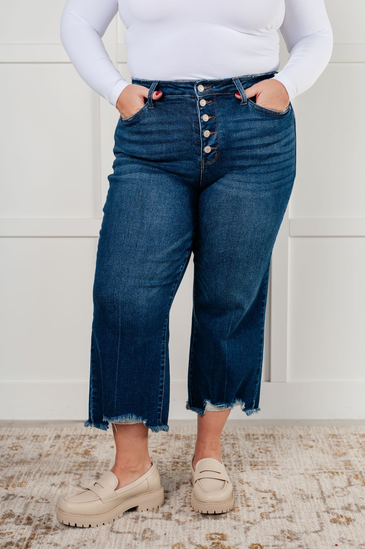 Janice High Rise Button Fly Wide Leg Crop Jeans - 12/4/2024