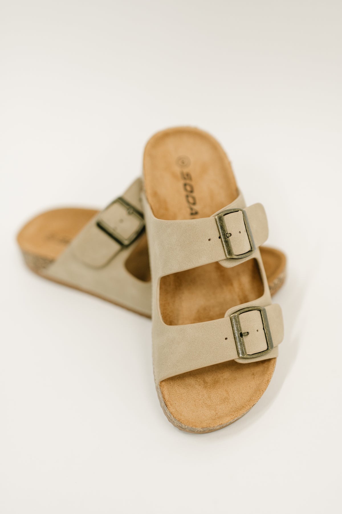 Jete Nubuck Double Buckle Slides in Light Taupe - 1/6/2026