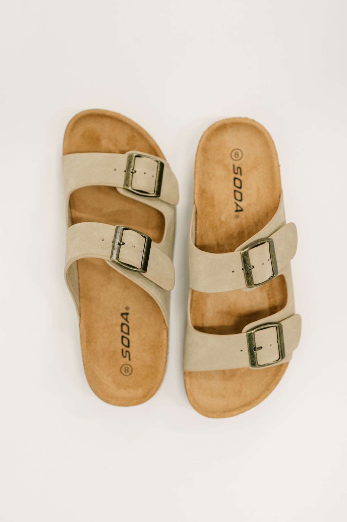 Jete Nubuck Double Buckle Slides in Light Taupe - 1/6/2026