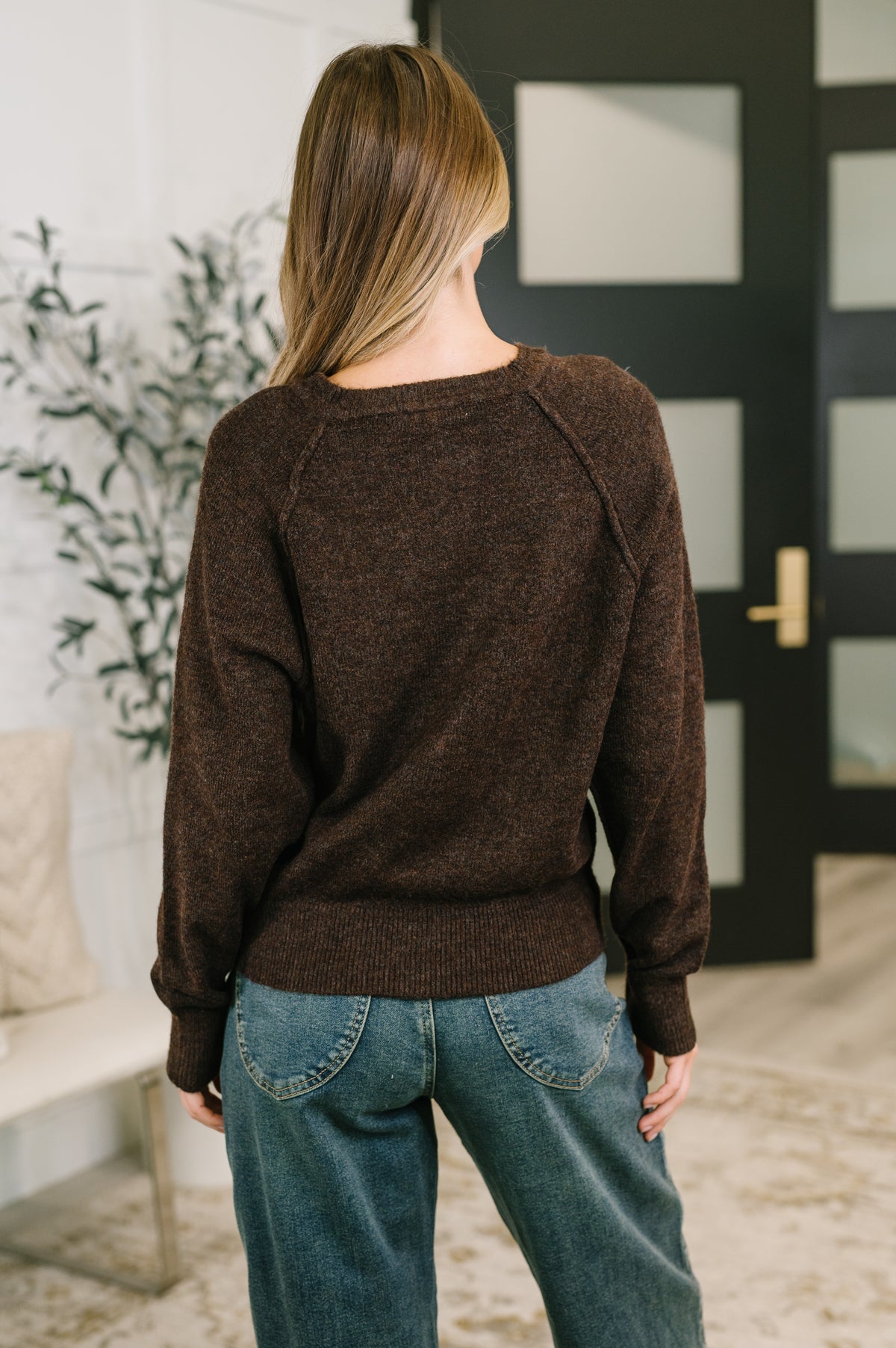 Just For Me Henley Brushed Pullover in Dark Brown - 8/12/2026