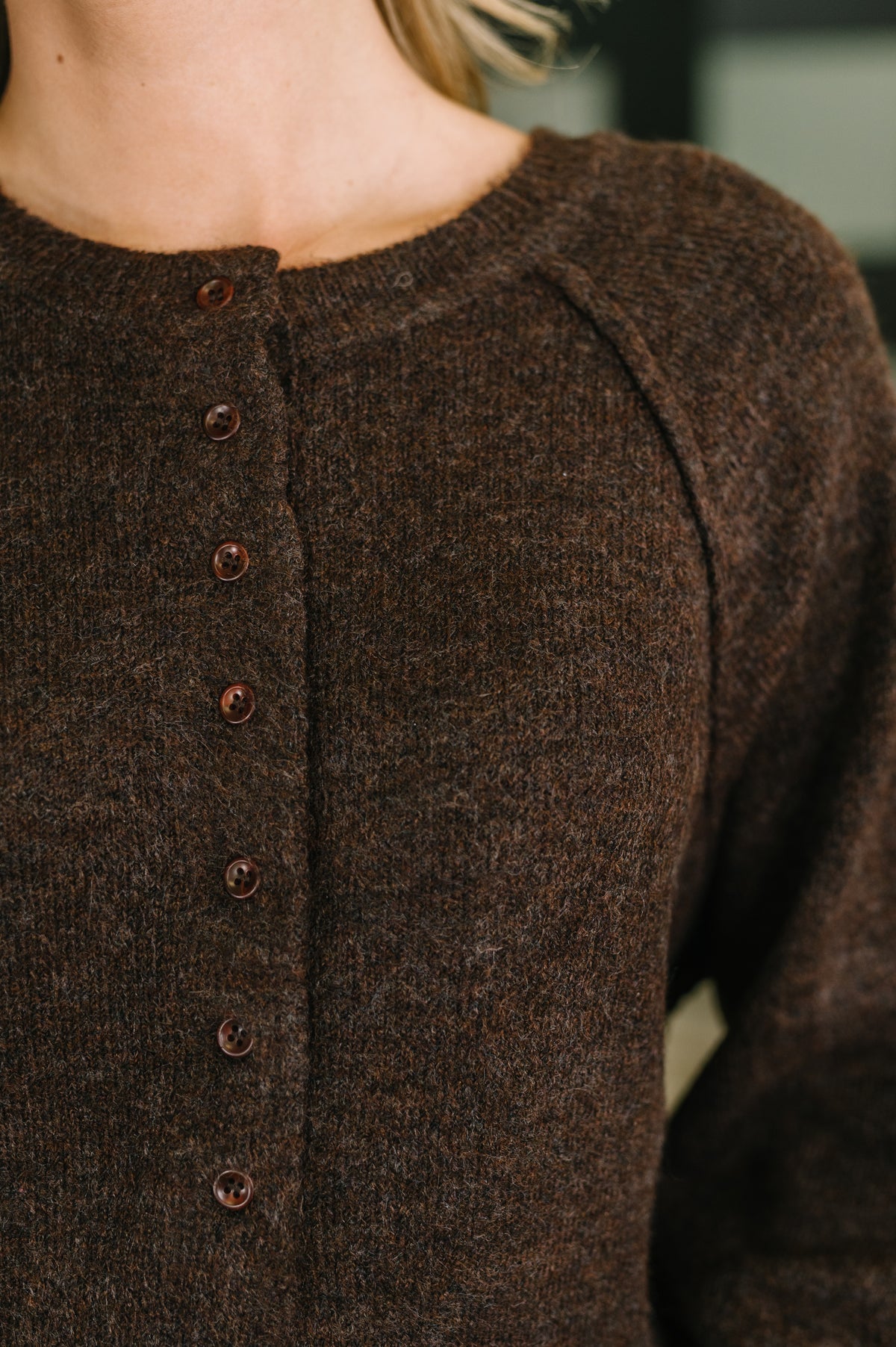 Just For Me Henley Brushed Pullover in Dark Brown - 8/12/2026