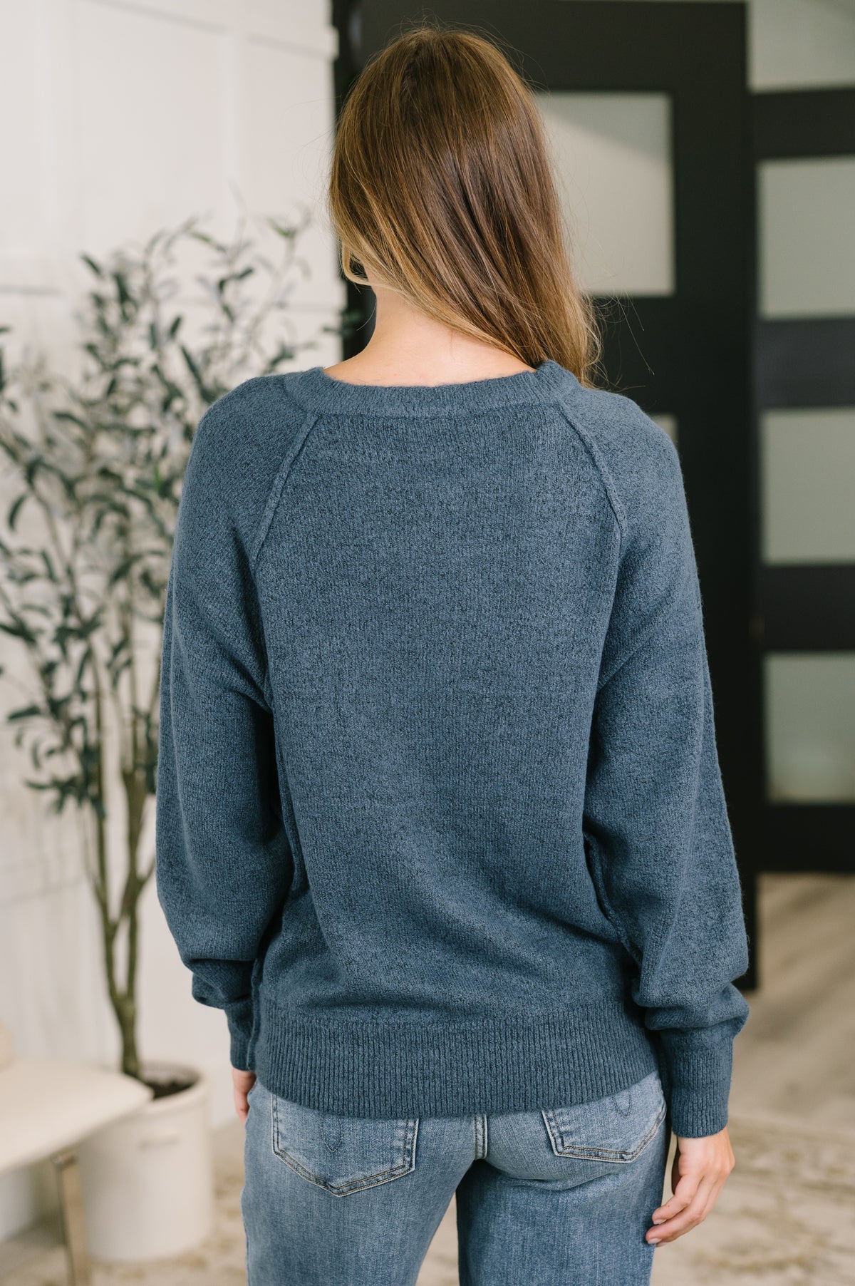 Just For Me Henley Brushed Pullover in Dusty Blue - 8/12/2026