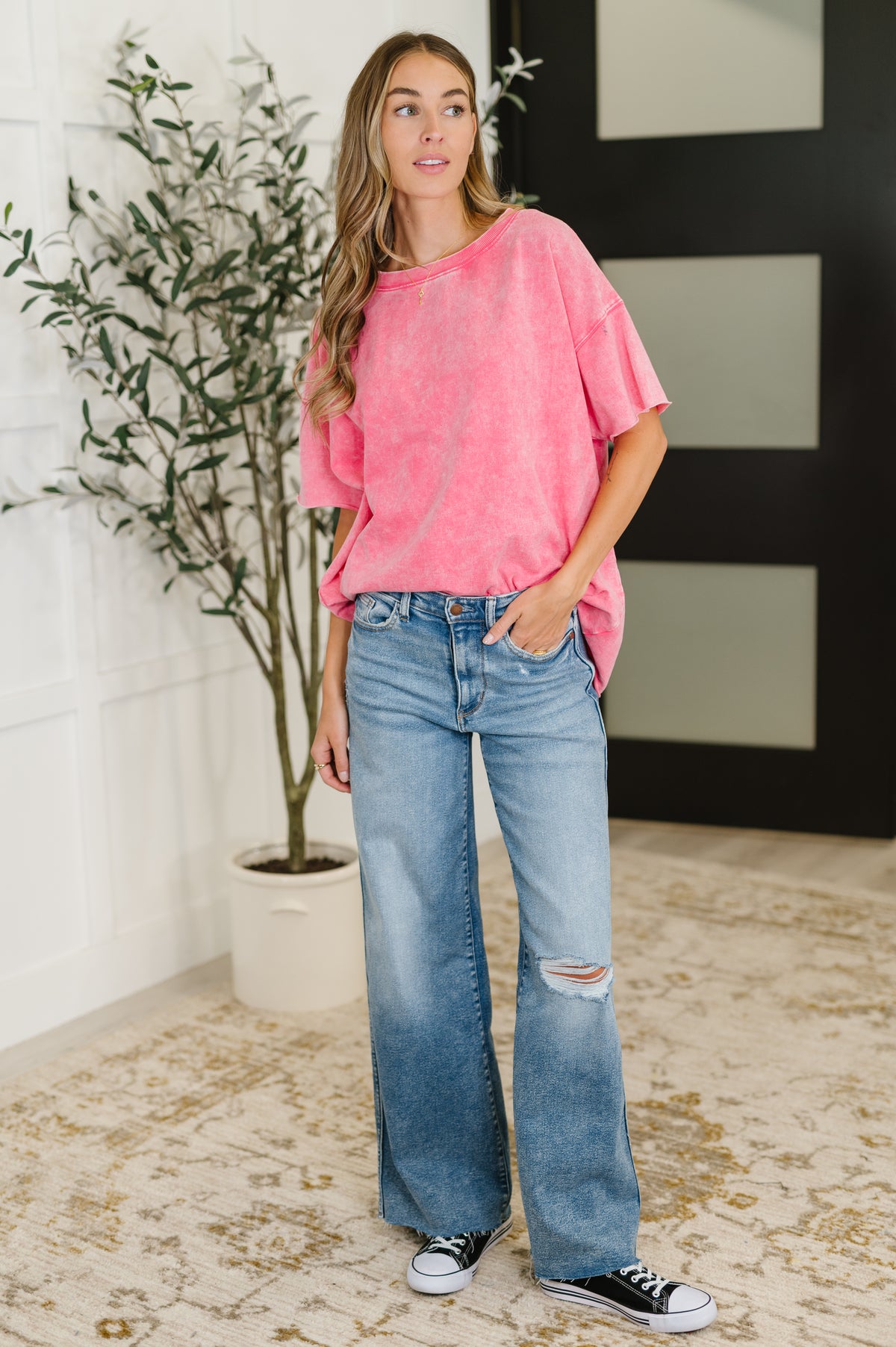 Just My Type Mineral Wash Relaxed Top in Fuchsia - 7/9/2025