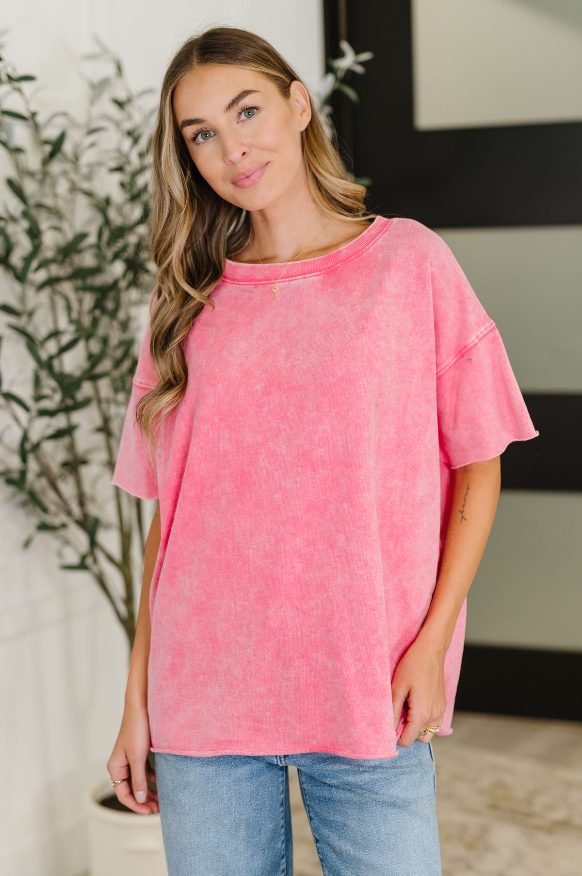 Just My Type Mineral Wash Relaxed Top in Fuchsia - 7/9/2025