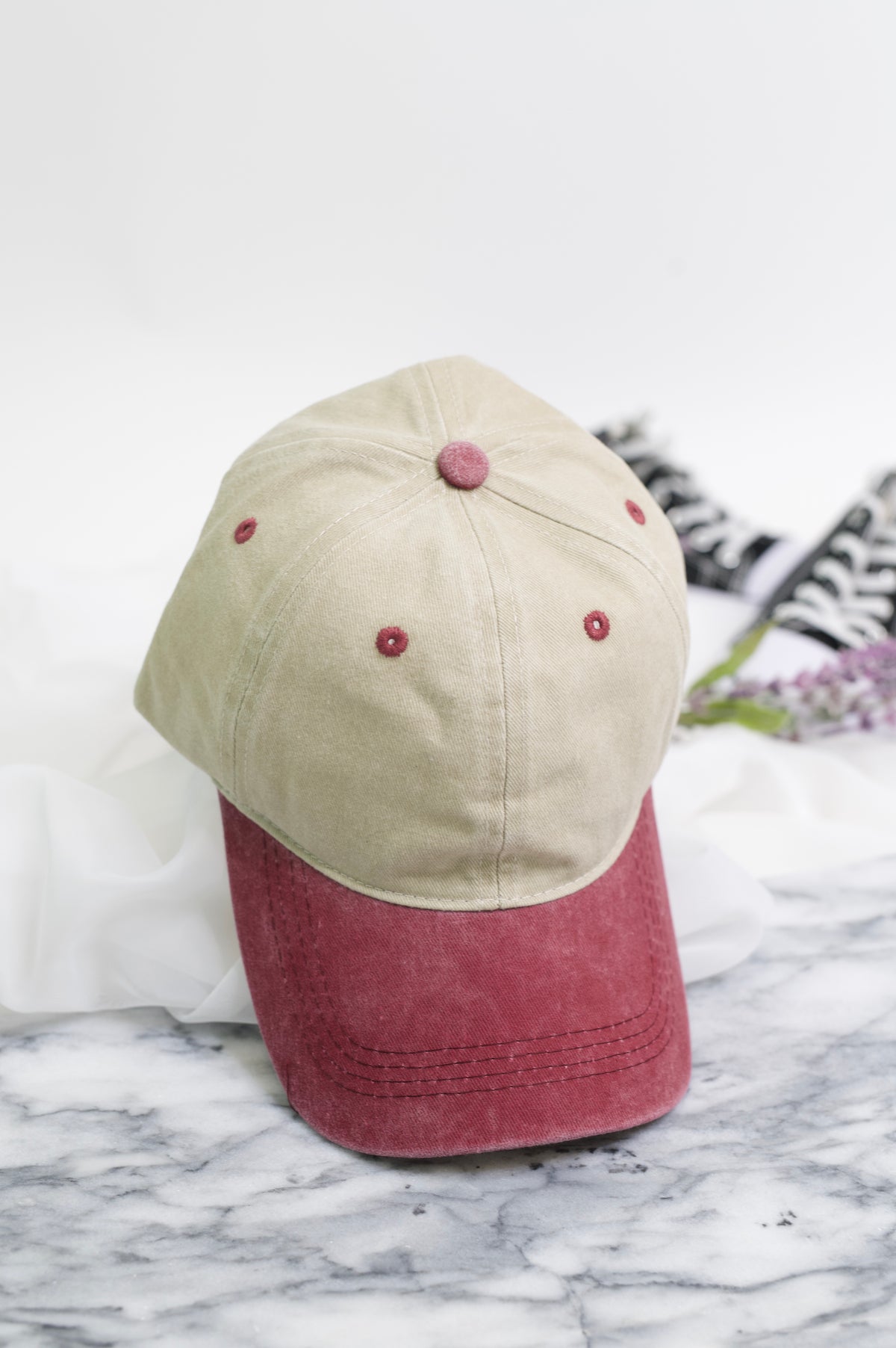 Totally Two Tone Baseball Cap in Burgundy - 11/10/2026