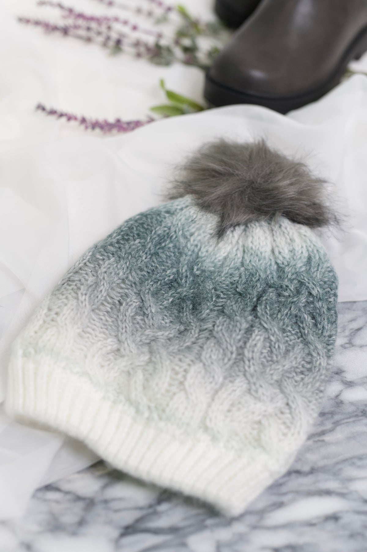 Somewhere Soft Ombre Cable Knit Pom Beanie - 11/13/2026