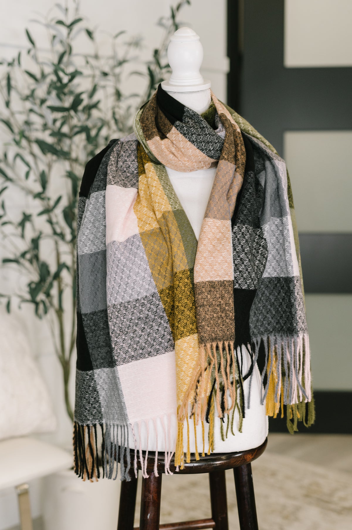 Keep Me Cozy Checkered Fringe Scarf in Woodland Shades - 11/25/2025