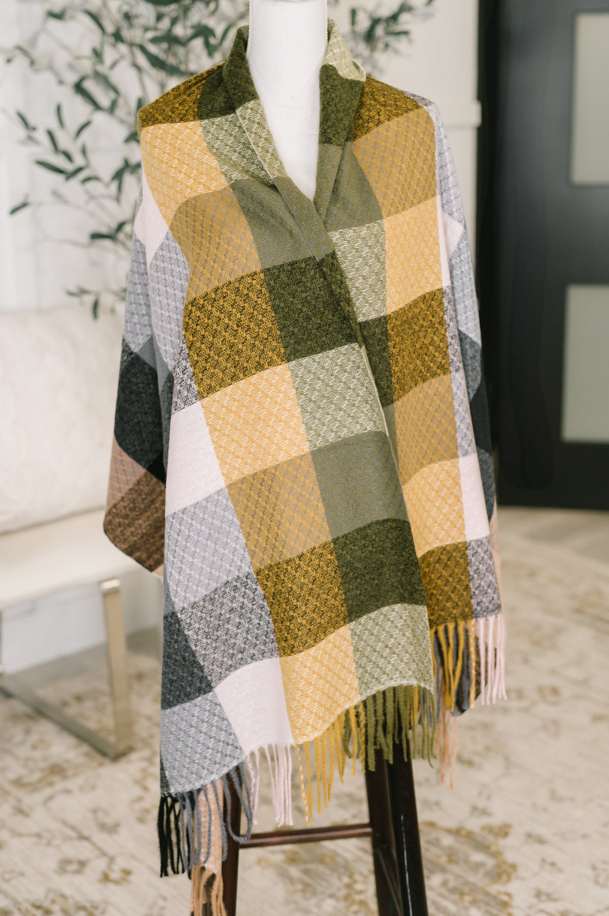 Keep Me Cozy Checkered Fringe Scarf in Woodland Shades - 11/25/2025