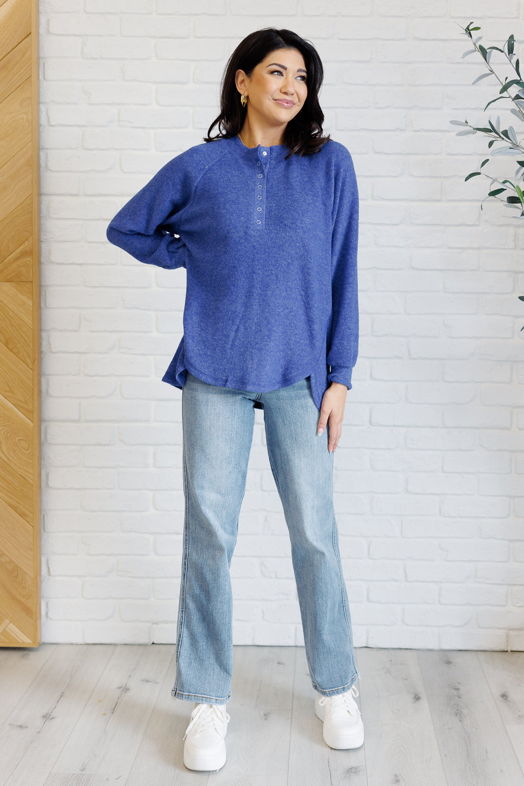 Keeping it Real Brushed Melange Hacci Long Sleeve Tee in Bright Blue - 11/20/2024