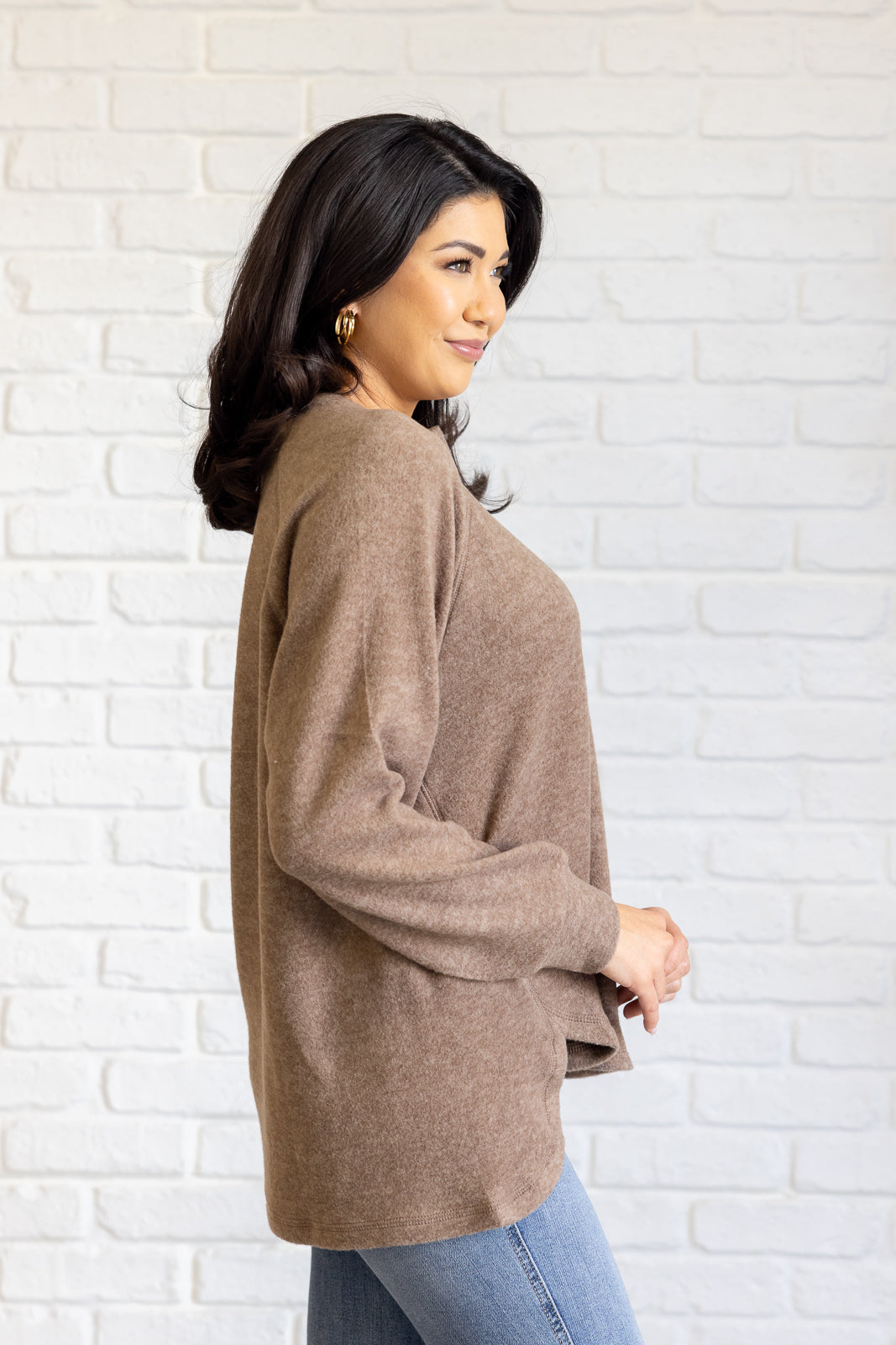 Keeping it Real Brushed Melange Hacci Long Sleeve Tee in Mocha - 11/20/2024