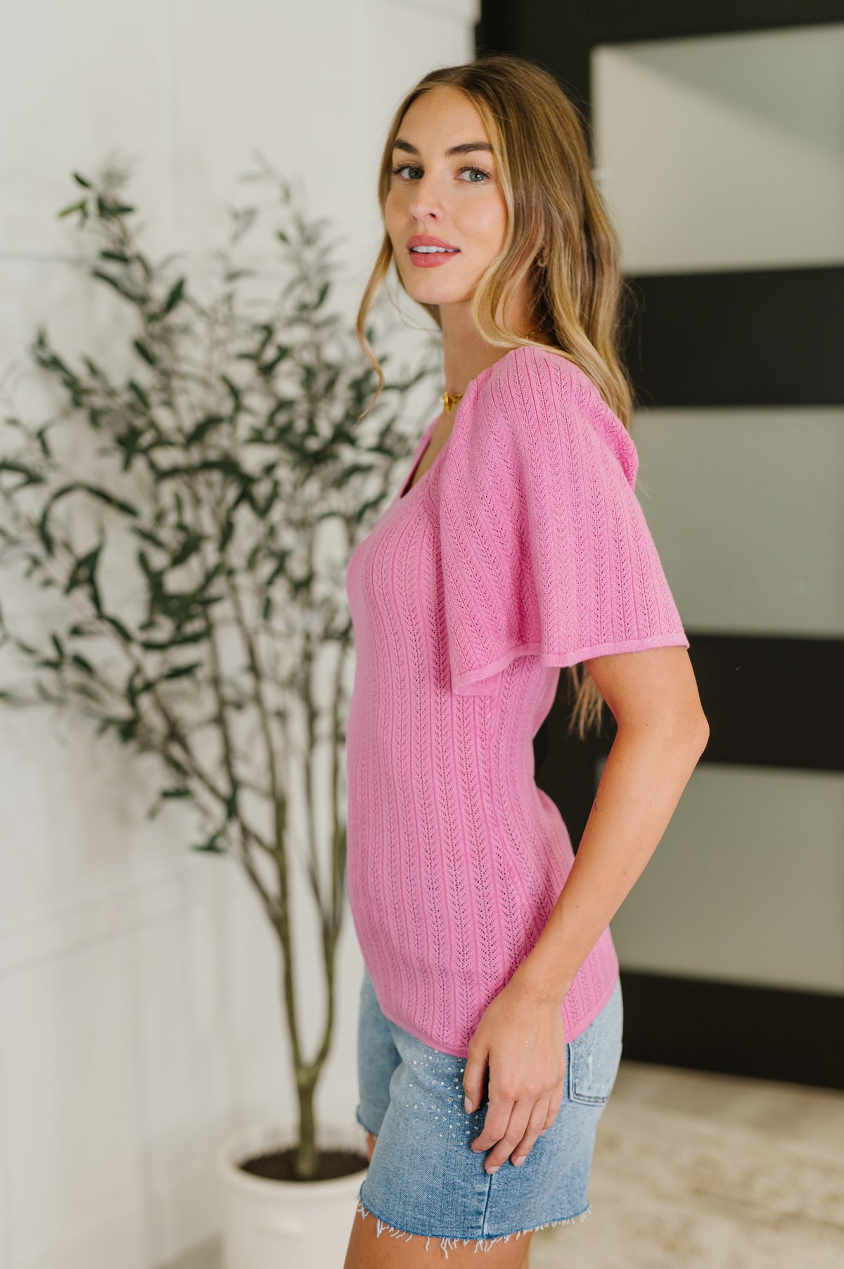 PREORDER: Kimono Sleeve Knit Blouse in Fuchsia - Ships in 2-3 weeks