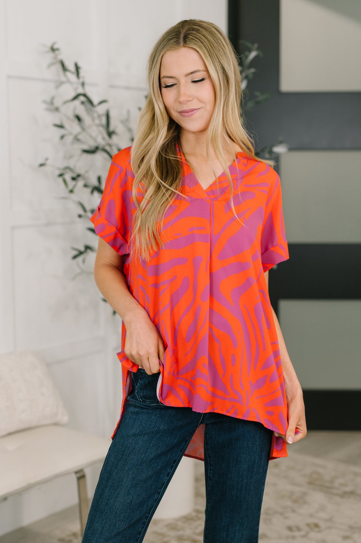 Know Me At All Abstract Split Neck Blouse - 3/31/2026