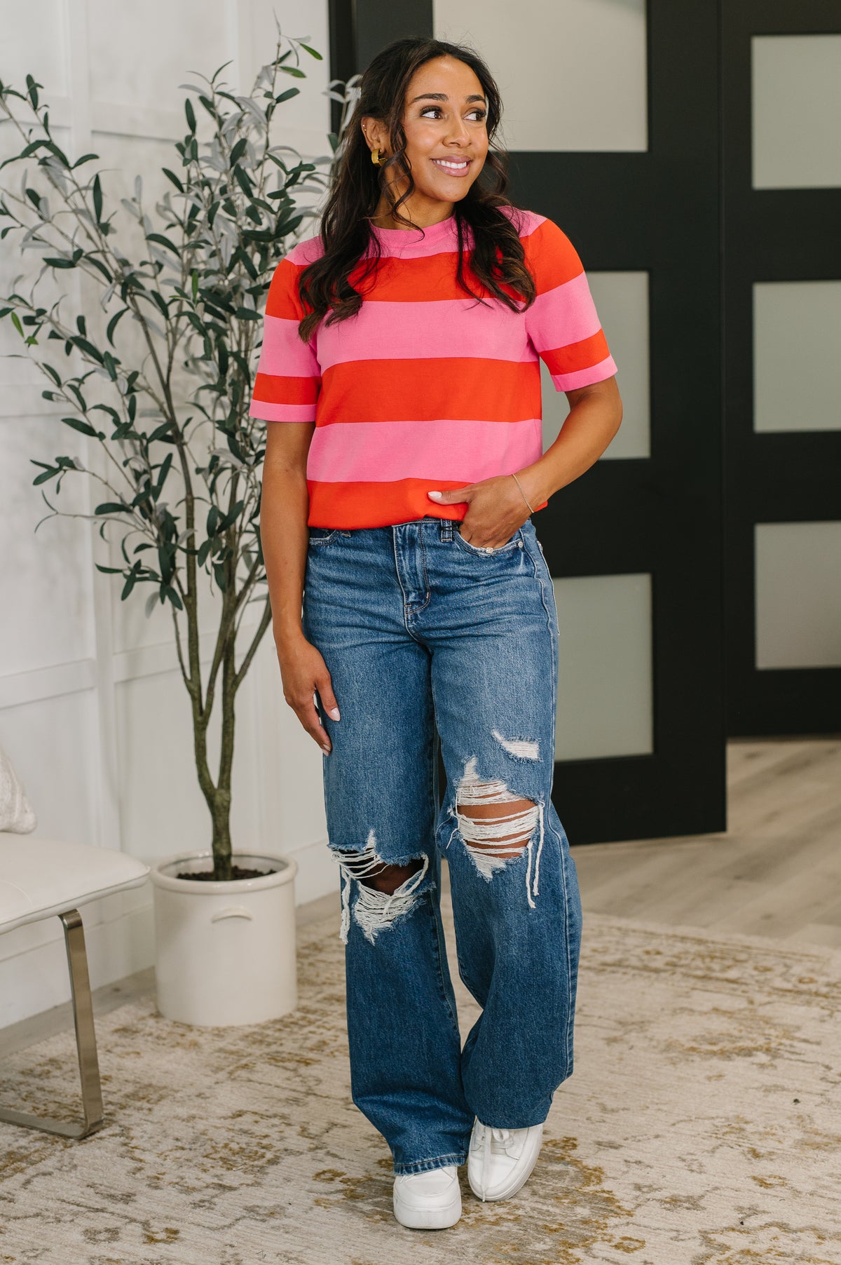 Known for a While Knit Blouse in Pink and Red - 4/14/2026