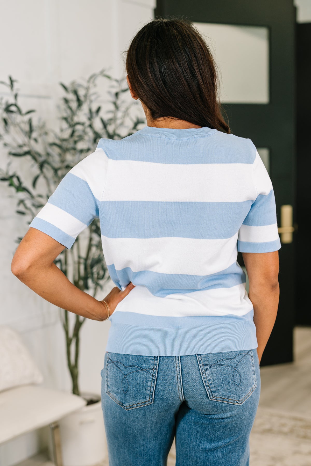 Known for a While Knit Blouse in White and Blue - 6/23/2026