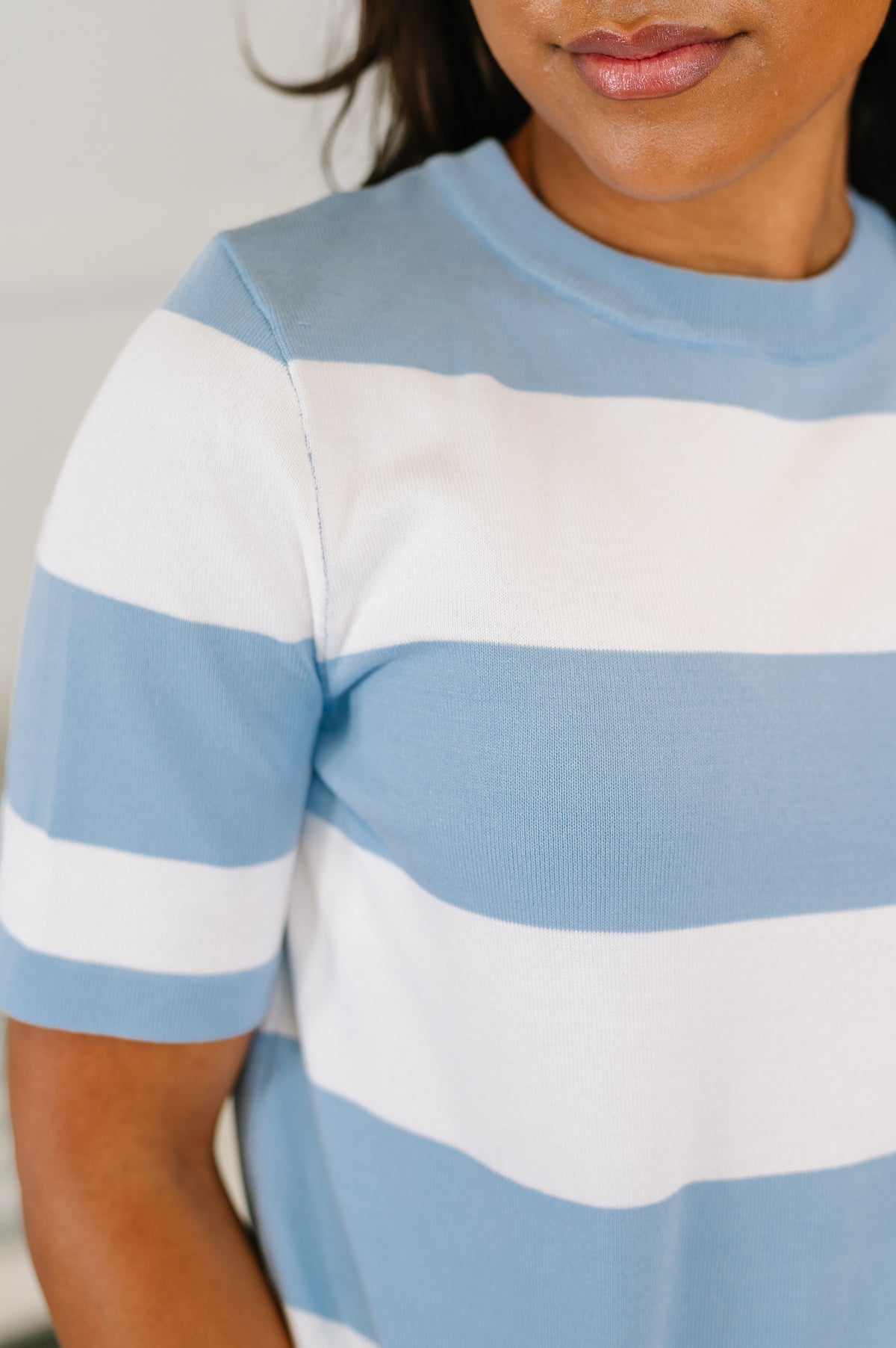Known for a While Knit Blouse in White and Blue - 6/23/2026