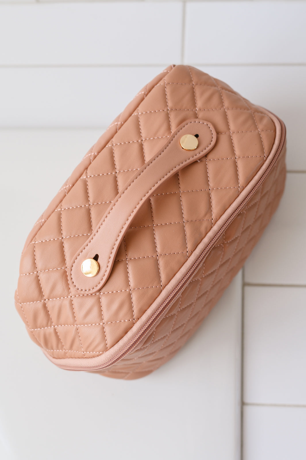 Large Capacity Quilted Makeup Bag in Pink - 10/27/2026