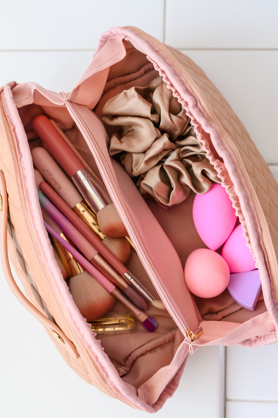 Large Capacity Quilted Makeup Bag in Pink - 10/27/2026