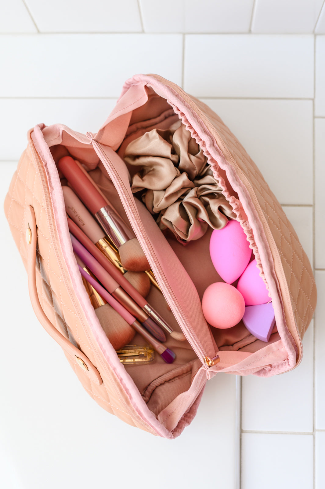 Large Capacity Quilted Makeup Bag in Pink - 10/27/2026
