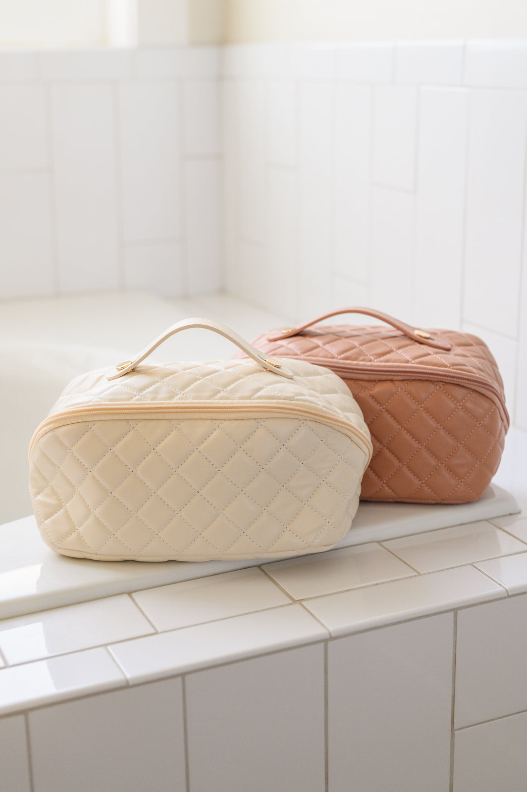 Large Capacity Quilted Makeup Bag in Pink - 10/27/2026