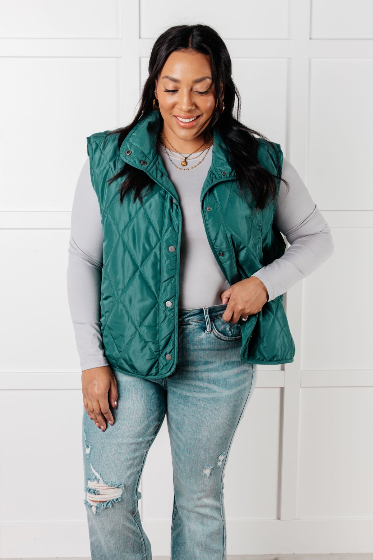 Layering Queen Quilted Puffer Vest in Hunter Green - 1/28/2025