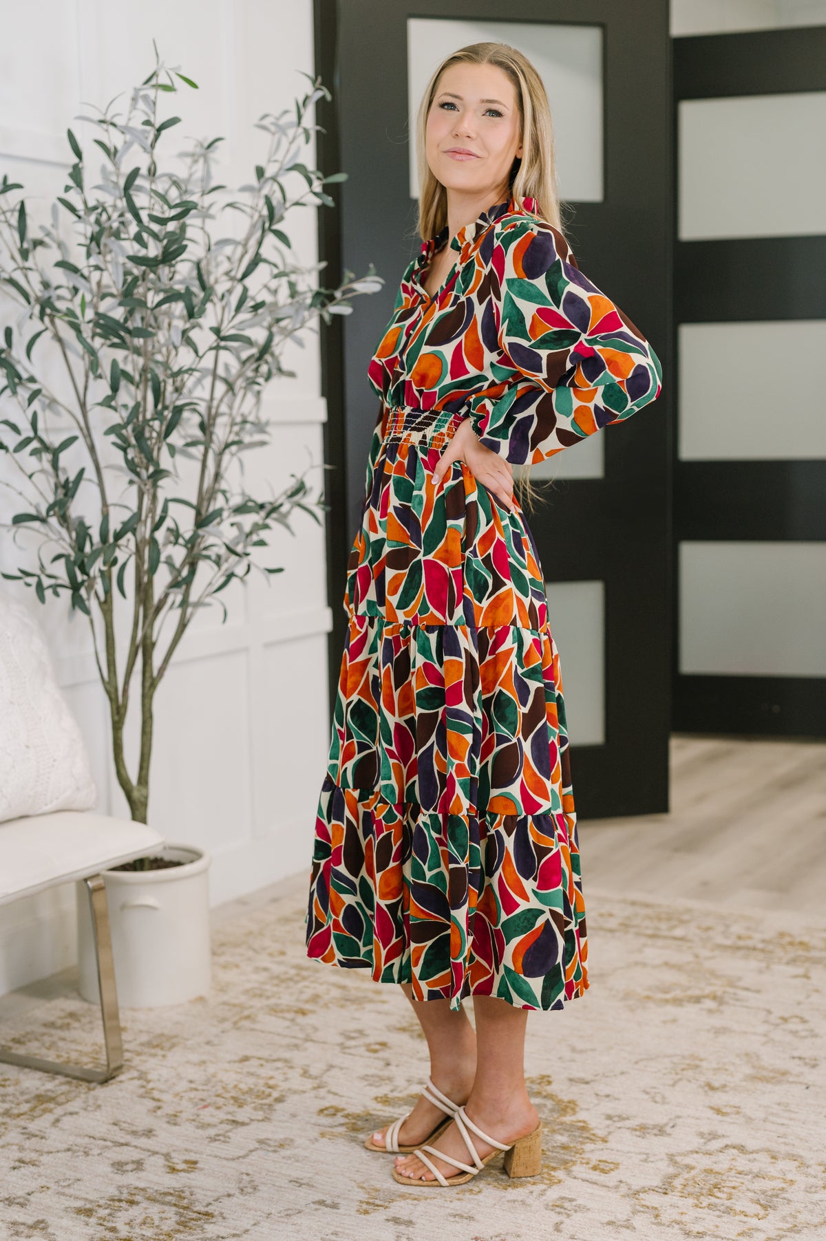 Leafing it All Behind Long Sleeve Tiered Dress - 11/18/2025