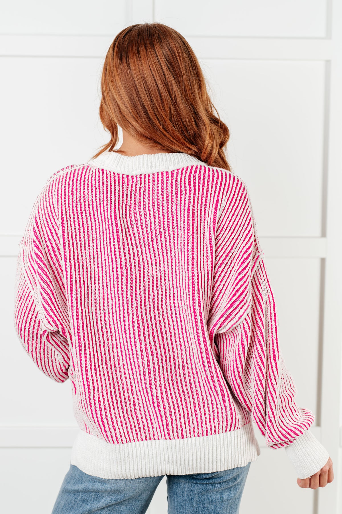 Least High Maintenance Contrast Trim Sweater in Pink - 12/17/2024