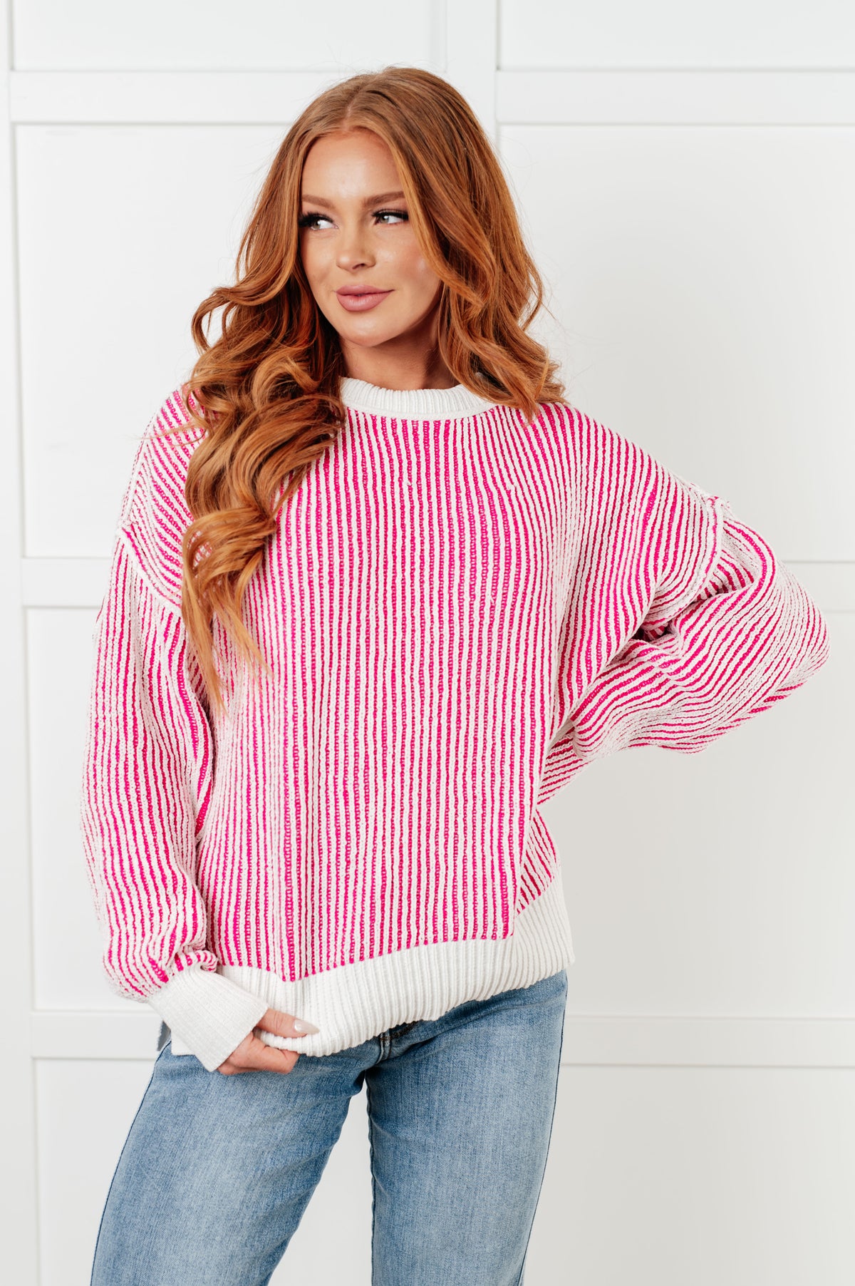 Least High Maintenance Contrast Trim Sweater in Pink - 12/17/2024