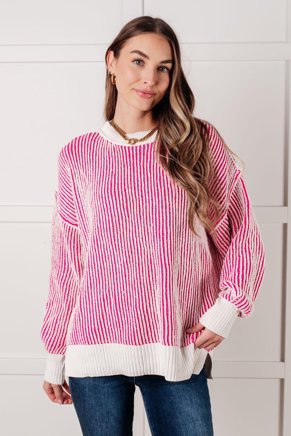 Least High Maintenance Contrast Trim Sweater in Pink - 12/17/2024