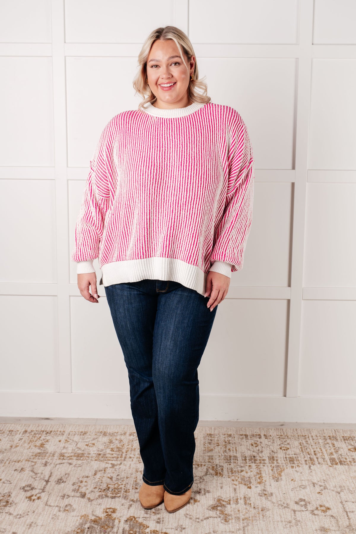 Least High Maintenance Contrast Trim Sweater in Pink - 12/17/2024