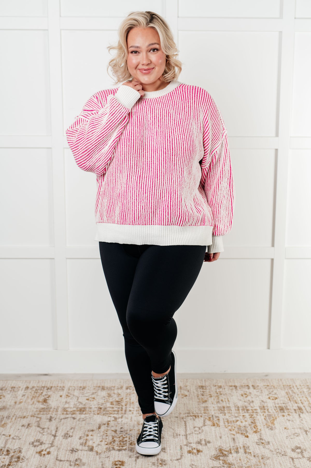 Least High Maintenance Contrast Trim Sweater in Pink - 12/17/2024