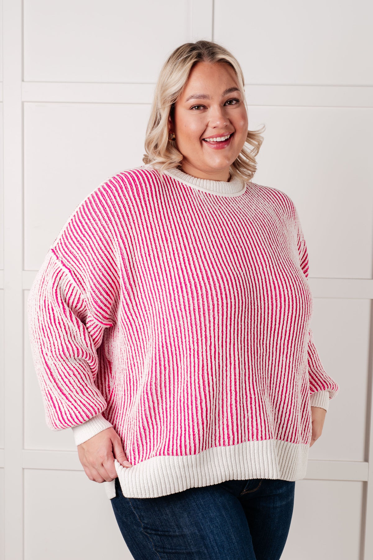 Least High Maintenance Contrast Trim Sweater in Pink - 12/17/2024