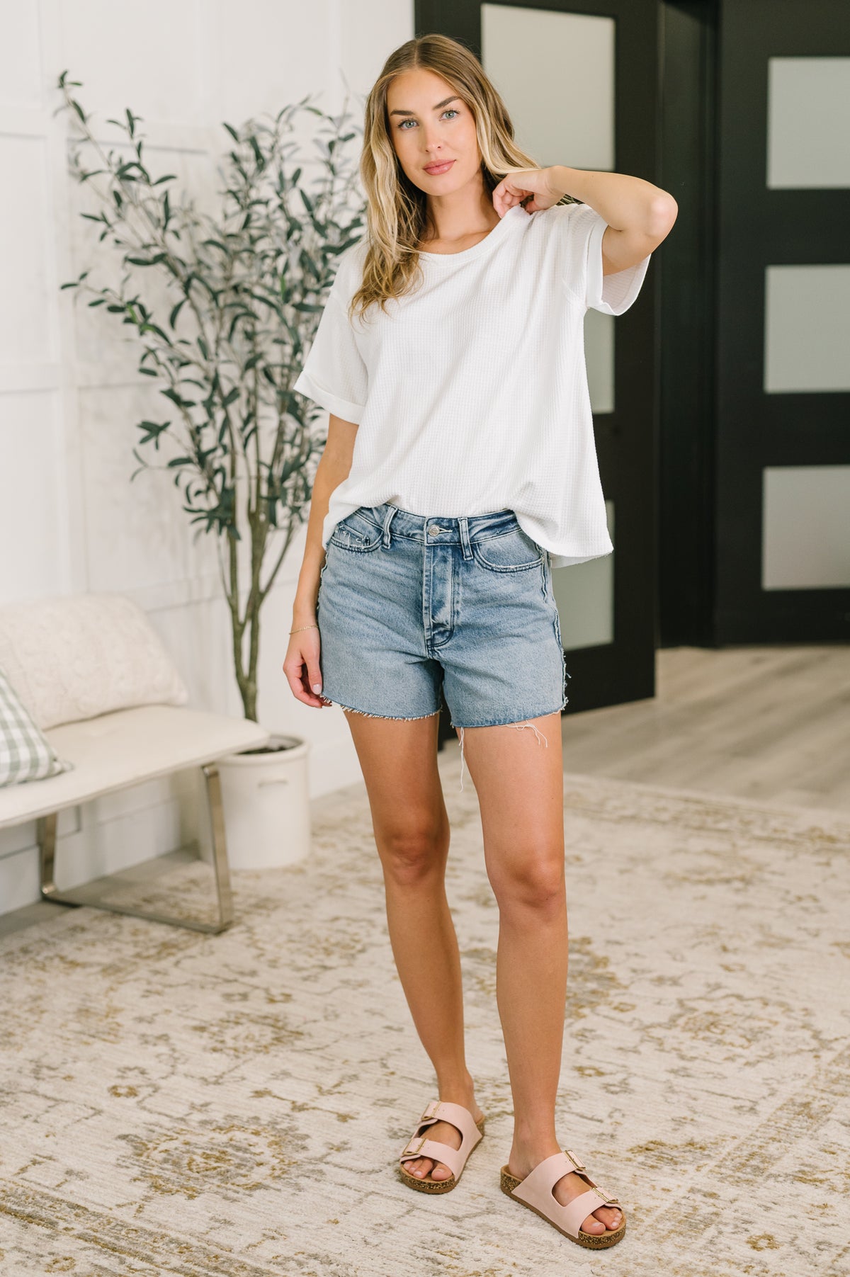 Leave It to Me Waffle Knit Relaxed Tee in Ivory - 6/30/2026