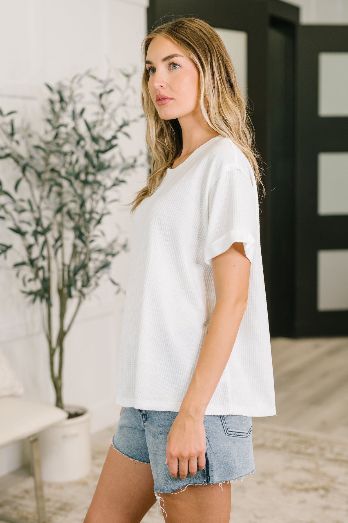Leave It to Me Waffle Knit Relaxed Tee in Ivory - 6/30/2026