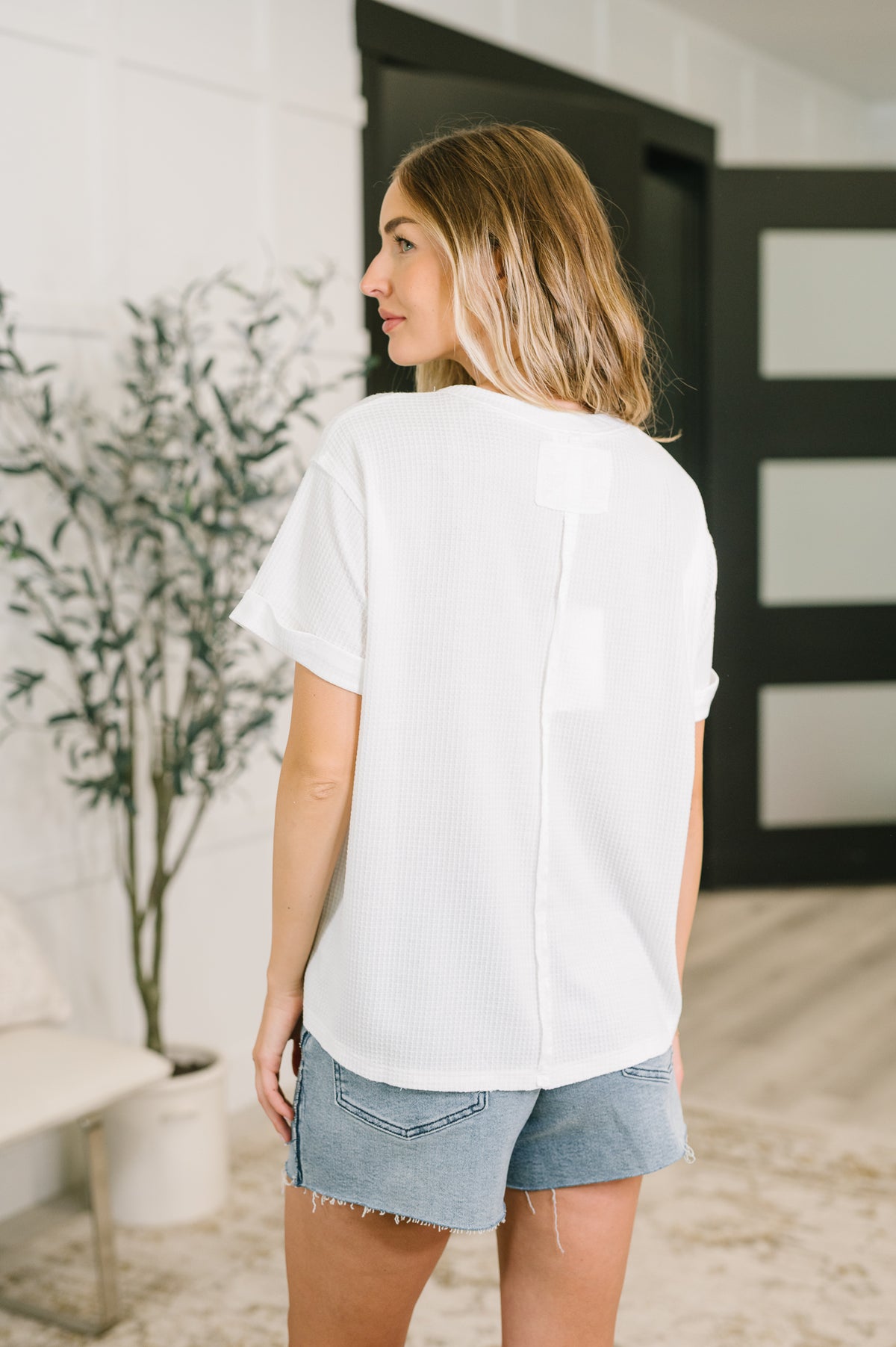 Leave It to Me Waffle Knit Relaxed Tee in Ivory - 6/30/2026