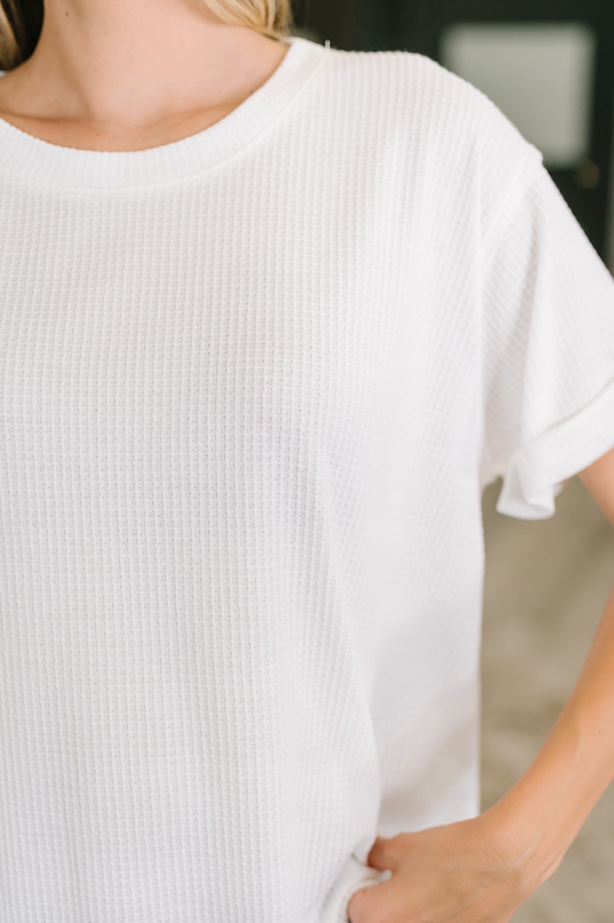 Leave It to Me Waffle Knit Relaxed Tee in Ivory - 6/30/2026