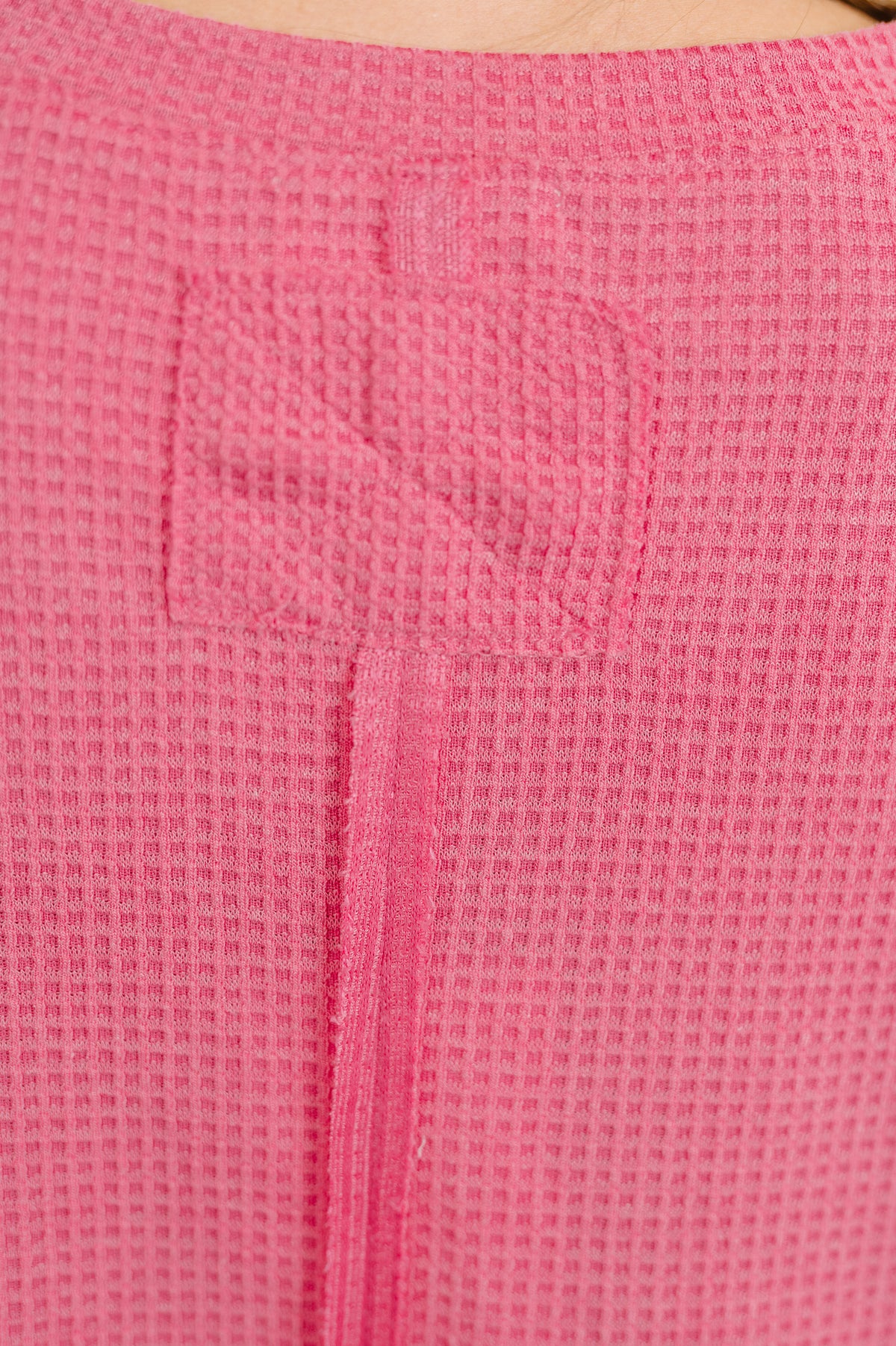 Leave It to Me Waffle Knit Relaxed Tee in  Pink - 6/30/2026