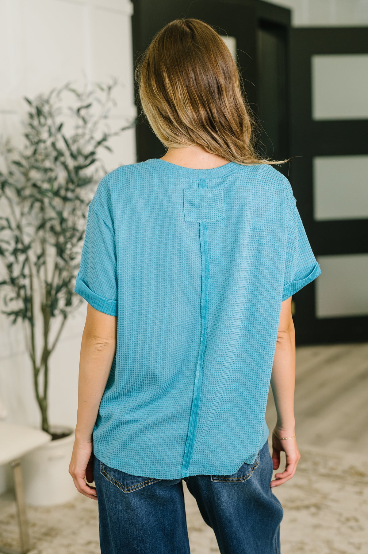 Leave It to Me Waffle Knit Relaxed Tee in Teal - 6/30/2026