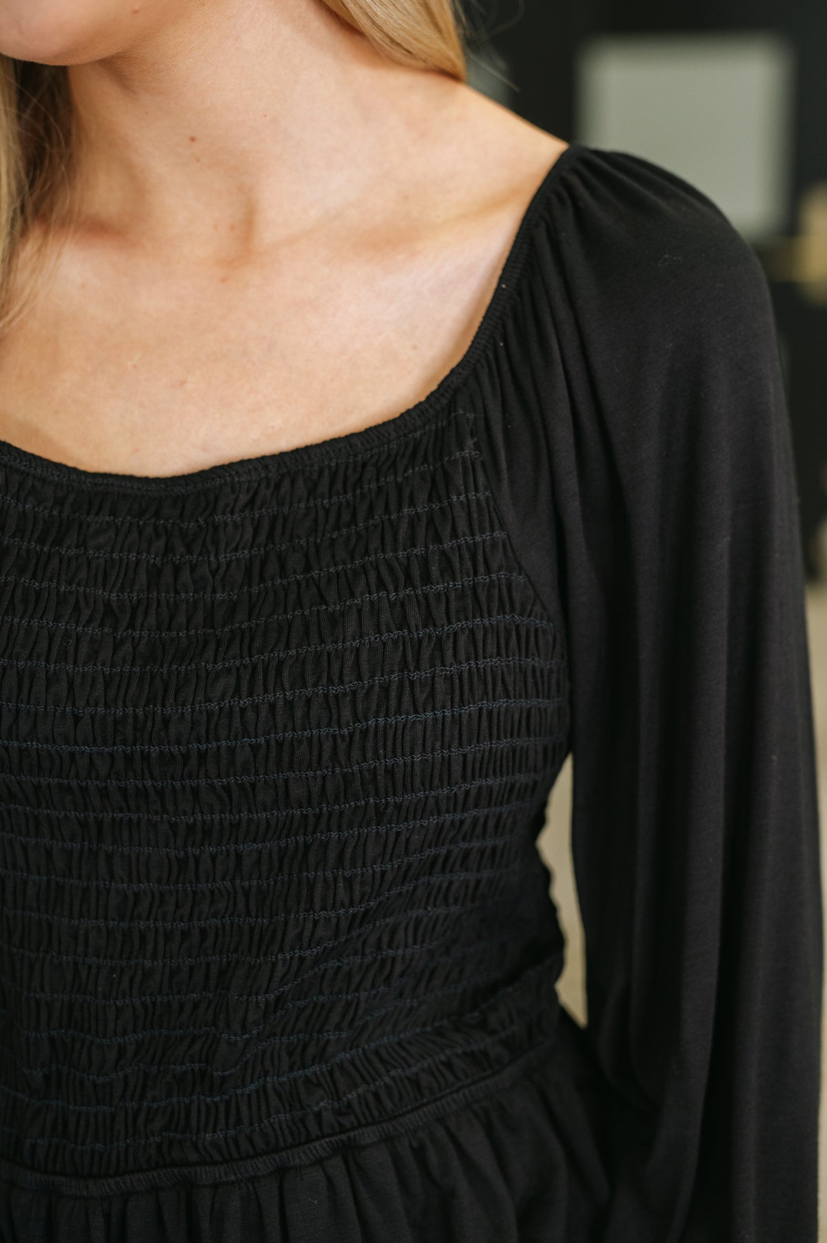 Lesson Taught Smocked Blouse in Black - 10/13/2026